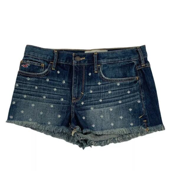 Hollister California Junior Short Size 7 Raw Hem Whiskers Low Rise Bootie Denim - Picture 1 of 10